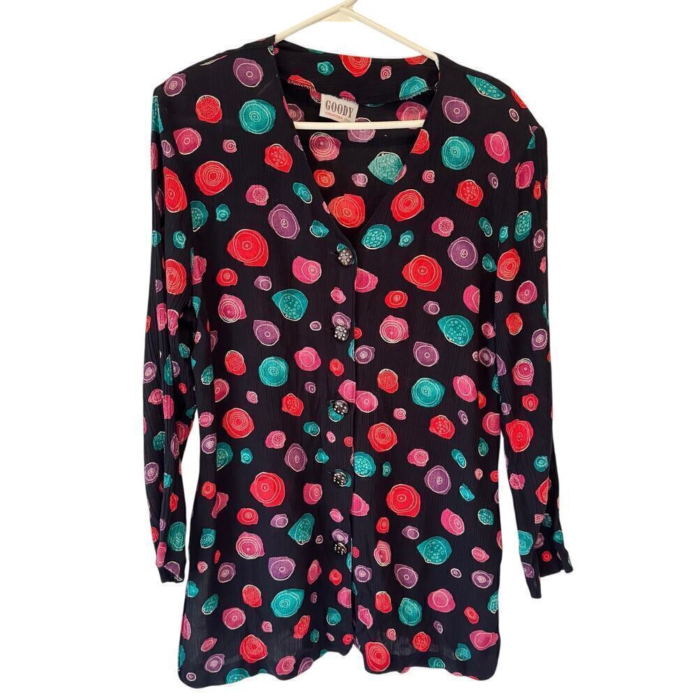 Vtg Womens Tunic Shirt Size L XL Art to‎ Wear Artsy Black 80s Red Teal Lagenlook